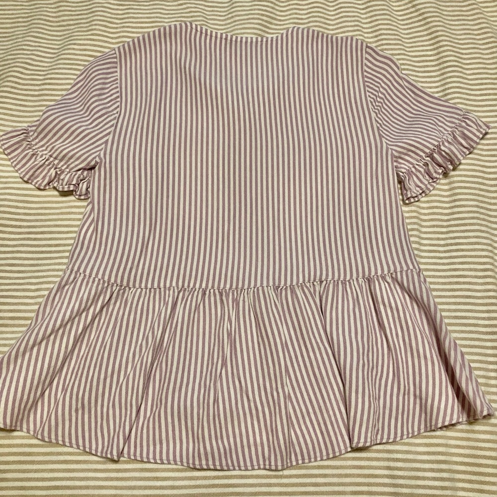 Madewell lavender and white striped ruffle hem peplum blouse - Picture 9 of 9